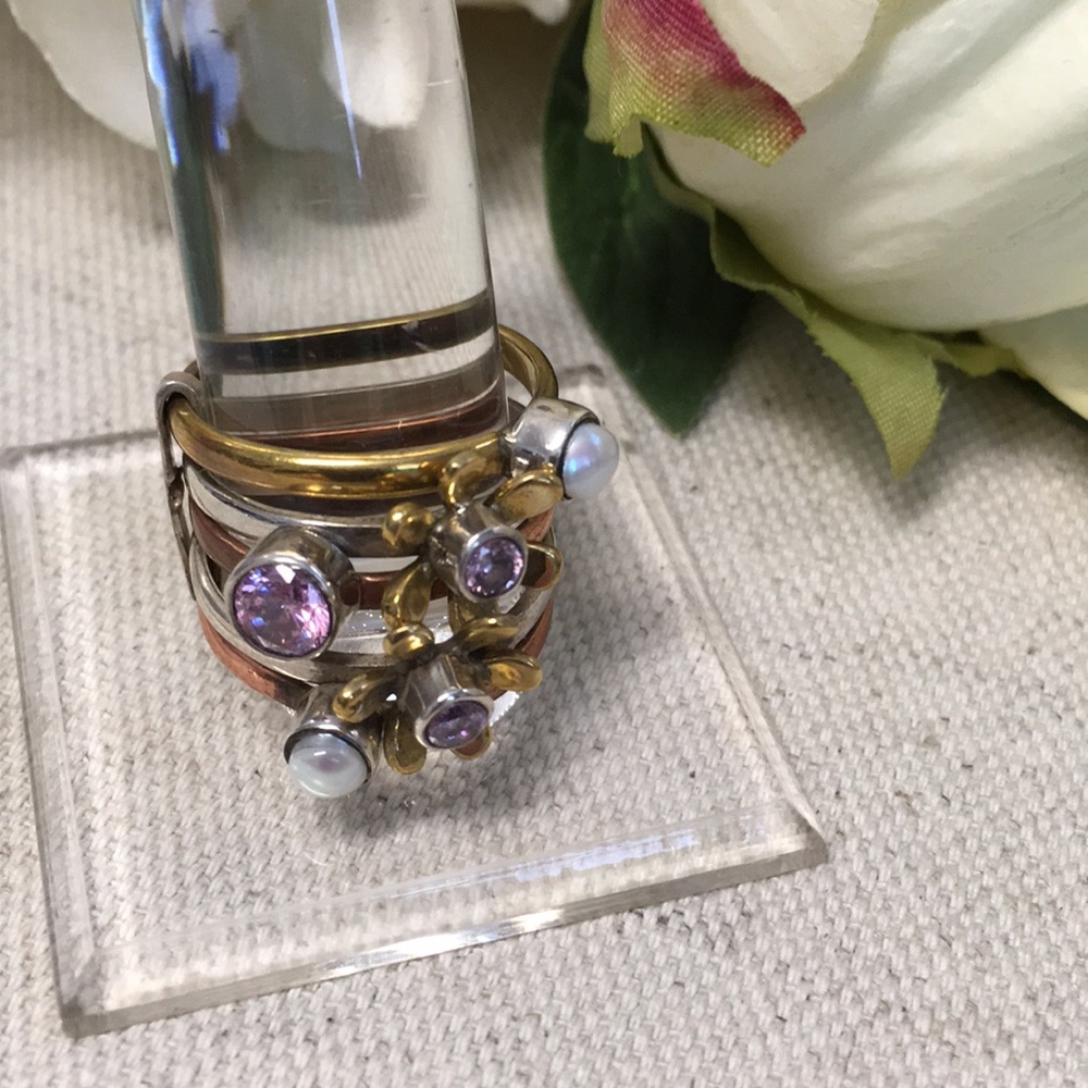 Stacked stacking ring, silver, gold, copper. EUC